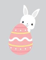 söt vit kanin kanin på rosa påsk ägg. platt vektor illustration.