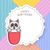 grattis på födelsedagen gratulationskort med söt hund seriefigur. vektor illustration
