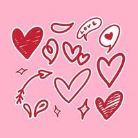 handgemalt Herz und Liebe Elemente zum Valentinstag Tag vektor