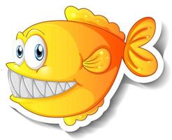 tecknad fisk med stora tänder tecknad klistermärke vektor