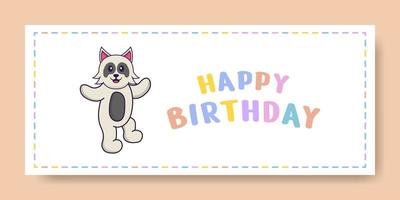 grattis på födelsedagen banner med söt hund seriefigur. vektor illustration