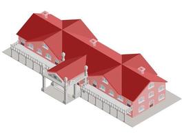 Verwaltungsgebäude isometrischer Vektor mit rotem Dach
