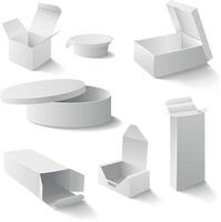 fünf Weiß Kisten isoliert auf Weiß. Vektor Illustration
