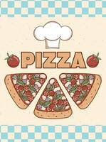 Italienisch schnell Essen Stück Pizza. Poster, Karte, Flyer, Speisekarte und Besondere Angebot. Vektor Illustration.