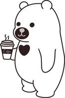 illustration av ett förtjusande Björn innehav en kaffe kopp, hand dra vektor
