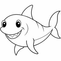 Färbung Buch Seite von ein schwarz und Weiß Linie Kunst Illustration von ein Karikatur Hai. vektor