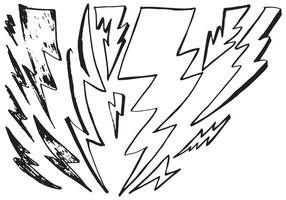 satz von handgezeichneten vektorgekritzel elektrische blitzsymbol skizzenillustrationen. Donner-Symbol-Doodle-Symbol. vektor