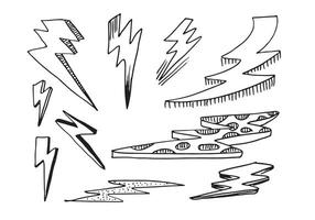 satz von handgezeichneten vektorgekritzel elektrische blitzsymbol skizzenillustrationen. Donner-Symbol-Doodle-Symbol. vektor