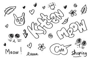 Hand gezeichnet süß Katze. Vektor Illustration von Tier mit bezaubernd Kätzchen.