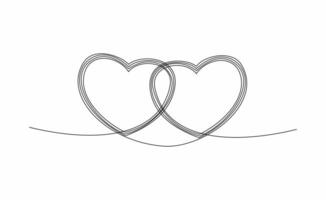 konstnärlig symbol av två länkad hjärtan från ett linje hand teckning, isolerat på vit bakgrund. vektor