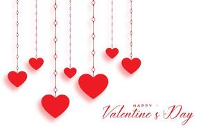 hängend rot Herzen auf Weiß Valentinsgrüße Tag Hintergrund vektor
