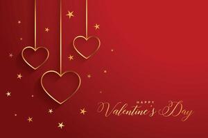 elegant gyllene hjärtan på röd valentines dag bakgrund vektor