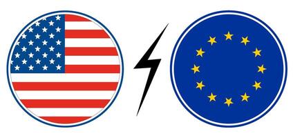 USA mot eu. flagga av förenad stater av Amerika och de europeisk union i cirkel form vektor