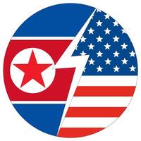 USA mot norr korea. flagga av förenad stater av Amerika och norr korea i cirkel form vektor