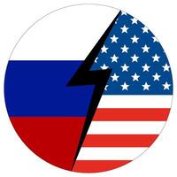 USA mot Ryssland. flagga av förenad stater av Amerika och ryssland i cirkel form vektor