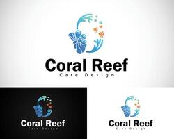 korall rev logotyp kreativ design begrepp Vinka hav hav skönhet strand djur- fisk vektor