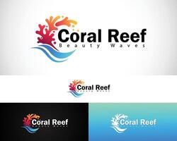 korall rev logotyp kreativ design begrepp Vinka hav hav skönhet strand djur- fisk vektor