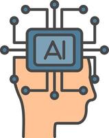 artificiell intelligens linje fylld ljus ikon vektor