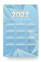 Monatskalendervorlage für das Jahr 2022. Woche beginnt am Sonntag. Wandkalender im minimalistischen Stil.