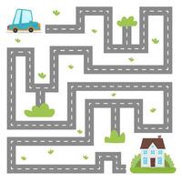 labyrint spel för ungar. hjälp bil till skaffa sig Hem. tryckbar labyrint aktivitet för barn vektor