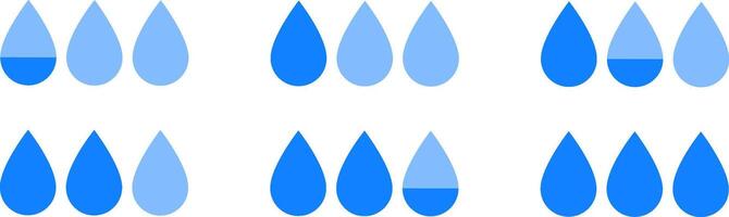 Blau Wasser fallen Symbol, Hälfte farbig Wassertropfen. Tröpfchen, Regen Symbol, Kinder Alter füttern, Dusche Konzept. eben Vektor Illustration Symbol Satz.