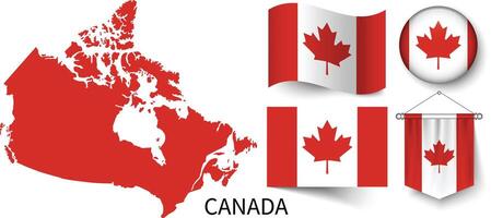 de olika mönster av de kanada nationell flaggor och de Karta av de kanada gränser vektor