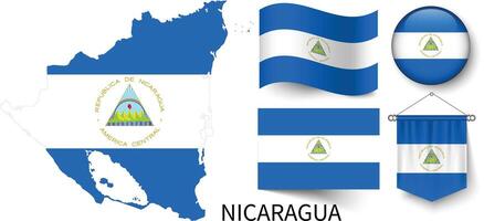 de olika mönster av de nicaragua nationell flaggor och de Karta av de nicaragua gränser vektor