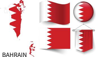 das verschiedene Muster von das Bahrain National Flaggen und das Karte von das Bahrain Grenzen vektor