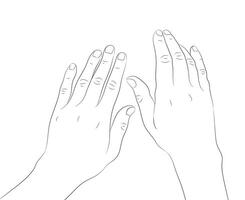 Hand gezeichnet Mensch Hände streicheln das Oberfläche. Hand Gliederung mit ein leeren Kontur. Vektor Illustration