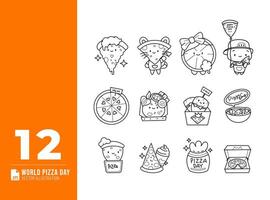 Hand gezeichnet Welt Pizza Tag Gekritzel Vektor Elemente Satz. Pizzeria Design Illustration.