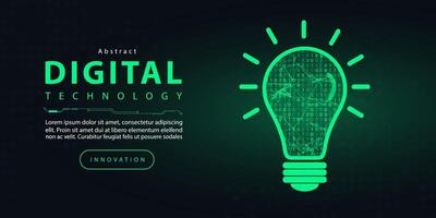 teknologi digital aning ljus Glödlampa, trogen internet nätverk förbindelse mörk svart grön bakgrund, abstrakt cyber kommunikation, ai stor data vetenskap, innovation framtida tech illustration vektor 3d