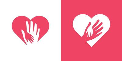 Logo Design kombinieren das gestalten von ein Hand mit Liebe, Logo Design zum das Liebe von Mutter und Kind. vektor