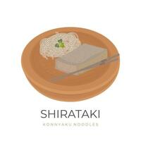shirataki spaghetti konjak och konnyaku vektor illustration logotyp på en trä- skål