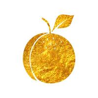 hand dragen persika ikon i guld folie textur vektor illustration