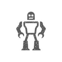 Spielzeug Roboter Symbol im Grunge Textur Vektor Illustration