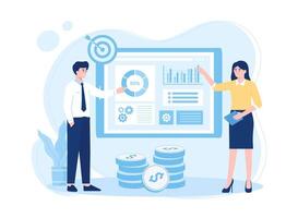 Analytik Marketing Metriken Daten Analyse finanziell Prüfung Konzept Kuchen Diagramme Diagramme Analysieren Konzept eben Illustration vektor