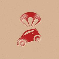 Auto Fallschirm Halbton Stil Symbol mit Grunge Hintergrund Vektor Illustration