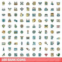 100 Bank Symbole Satz, Farbe Linie Stil vektor