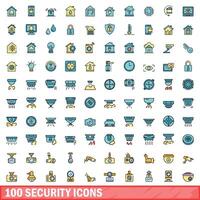 100 säkerhet ikoner uppsättning, Färg linje stil vektor