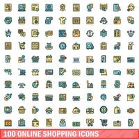 100 online Einkaufen Symbole Satz, Farbe Linie Stil vektor