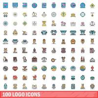 100 Logo Symbole Satz, Farbe Linie Stil vektor