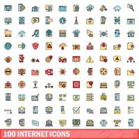 100 internet ikoner uppsättning, Färg linje stil vektor