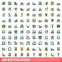 100 Fahrrad Symbole Satz, Farbe Linie Stil vektor