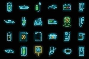 Bedienung Hybrid Auto Symbole einstellen Vektor Neon-
