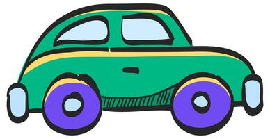 grön bil ikon i hand dragen Färg vektor illustration