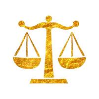 Hand gezeichnet Gerechtigkeit Rahmen Symbol im Gold vereiteln Textur Vektor Illustration