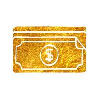 hand dragen pengar ikon i guld folie textur vektor illustration
