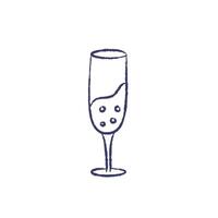 vektor illustration av champagne glas med bubblor. träkol krita hand dragen design. isolerat element på en vit bakgrund