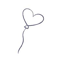 vektor illustration av luft ballong hjärta form. träkol krita hand dragen design. isolerat översikt element på en vit bakgrund för bröllop och valentines dag begrepp