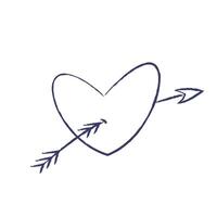 Vektor Illustration von Herz mit Flügel durchbohrt durch Pfeil. Holzkohle Wachsmalstift Hand gezeichnet Design. isoliert Element auf ein Weiß Hintergrund